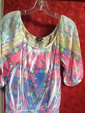 Rue21 Multicolor Aztec Sheer Scoop-Neck Blouse